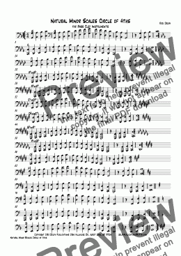 page one of Natural Minor Scales Circle of 4ths for Bass Clef Instruments