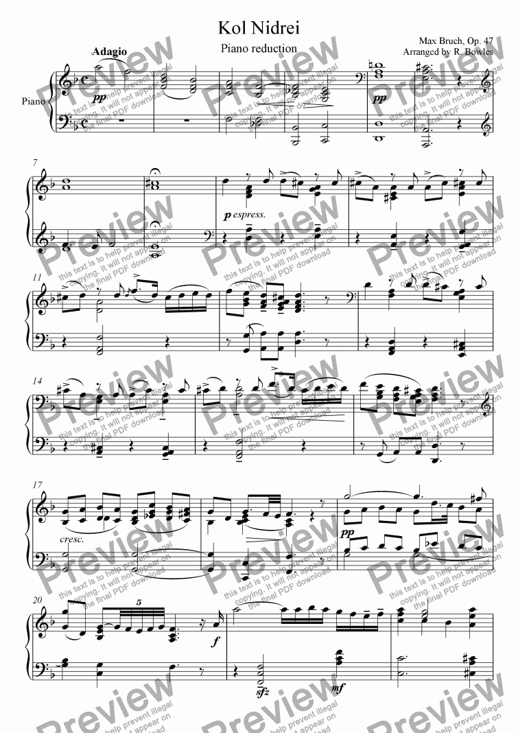 page one of Kol Nidrei by Max Bruch