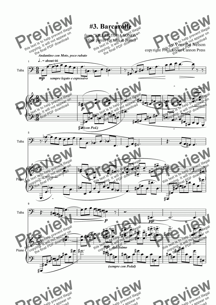 page one of Barcarolle, from "Killer Tuba Songs"