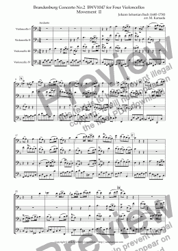 page one of Brandenburg Concerto No.2  BWV1047 for Four Violoncellos Movement  II
