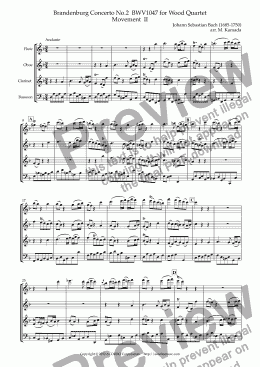 page one of Brandenburg Concerto No.2  BWV1047 for Wood Quartet Movement  II