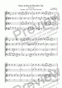 page one of Once in Royal David’s City for Recorder quartet