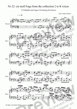 page one of Nr.32: cis moll Fuge from the collection 2 to 8 voices