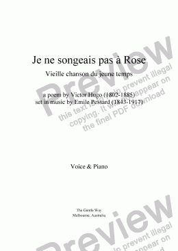 page one of Je ne songeais pas à Rose (E. Pessard / Victor Hugo)