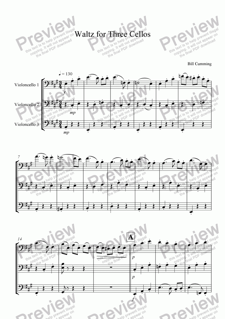 page one of Waltz for Three Cellos
