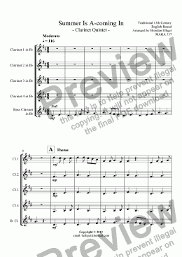 page one of Summer Is A-coming In - Clarinet Quintet