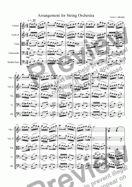 page one of Arrangement for String Orchestra