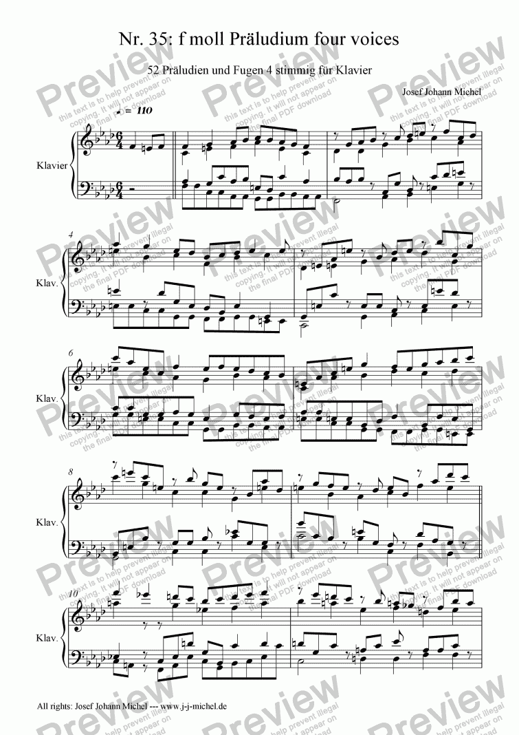 page one of Nr. 35: f moll Präludium four voices