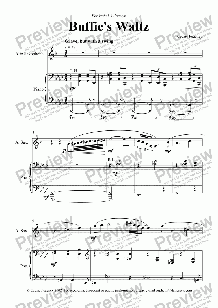page one of Buffie’s Waltz - for Alto Sax & Piano