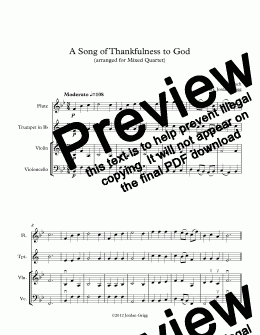 page one of A Song of Thankfulness to God (arranged for Mixed Quartet)