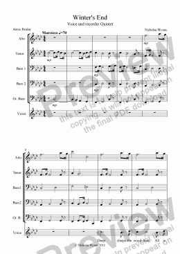 page one of Winter’s End for Voice and Recorder Quintet
