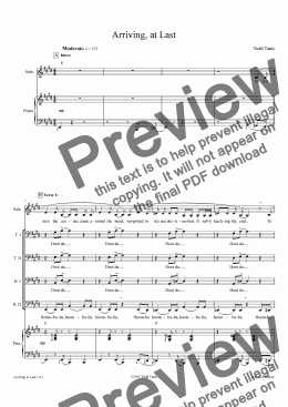 page one of Arriving, at Last [piano-vocal solo-TTBB]