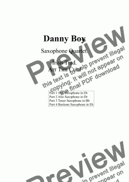 page one of Danny Boy. Saxophone Quartet- Score and parts