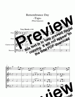 page one of Remembrance Day -Taps- (Wind Quartet)