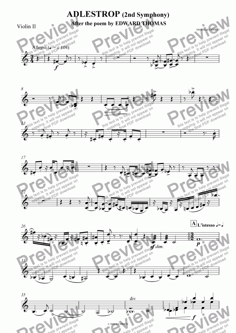page one of Adlestrop - 2nd violin