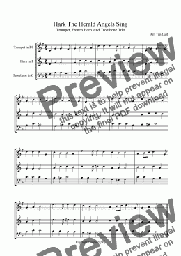page one of Hark The Herald Angels Sing -Trumpet, F Horn, Trombone (Brass Trio)