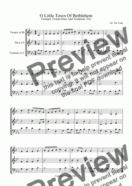 page one of O Little Town Of Bethlehem - Trumpet, F Horn, Trombone (Brass Trio)