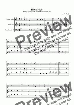 page one of Silent Night - Trumpet, F Horn, Trombone (Brass Trio)