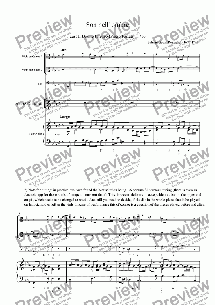 page one of Son nell’ ombre (aria for alto, 2 viols da gamba and BC)