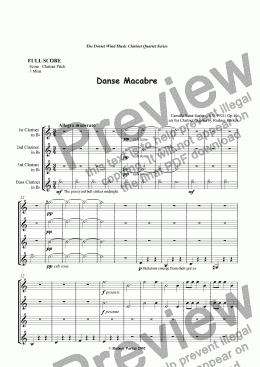 page one of Danse Macabre arr for Clarinet Quartet