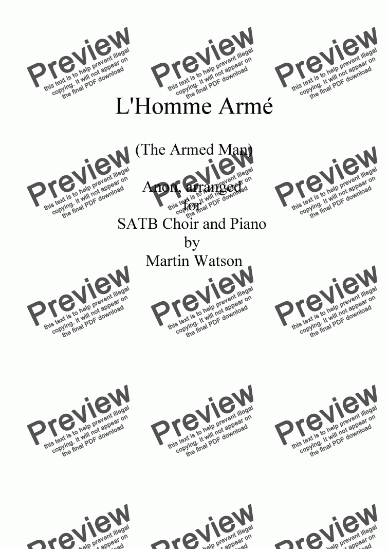 L Homme Arme The Armed Man For Satb Choir And Piano Sheet Music