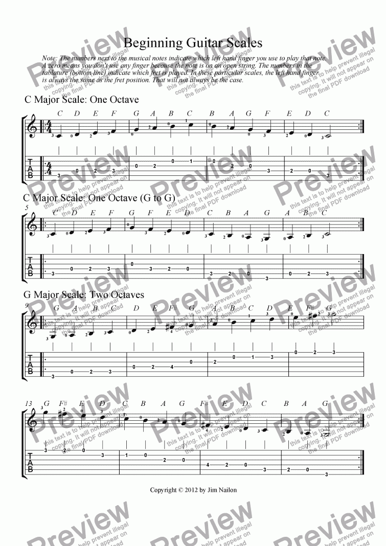 page one of Beginning Guitar Scales