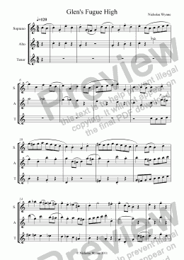 page one of Glen’s Fugue for high Recorder Trio