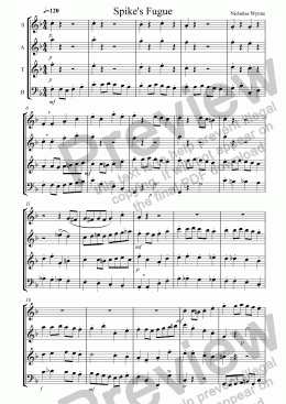 page one of Spike’s Fugue for Recorder Quartet