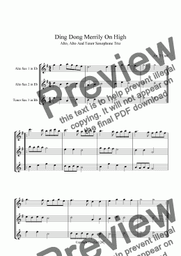 page one of Ding Dong Merrily On High - Trio For Alto, Alto And Tenor Saxophone.