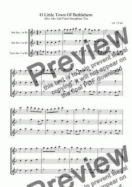 page one of O Little Town Of Bethlehem Trio For Alto, Alto and Tenor Saxophone 