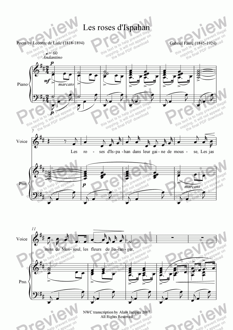 page one of Les roses d’Ispahan (Gabriel Fauré / Leconte de Lisle)