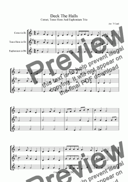 page one of Deck The Halls - Cornet, Tenor Horn, Euphonium (Brass Trio)