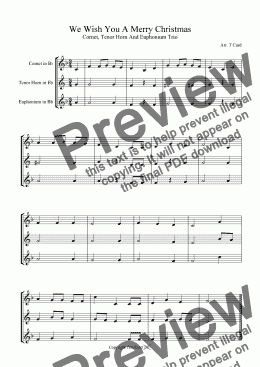 page one of We Wish You A Merry Christmas -Cornet, Tenor Horn, Euphonium (Brass Trio)