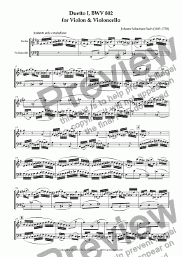 page one of Duetto I, BWV 802 for Violon & Violoncello