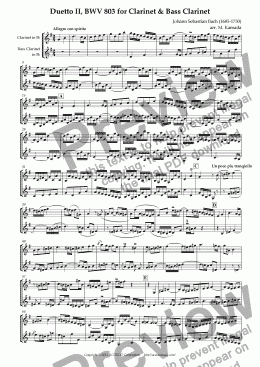 page one of Duetto II, BWV 803 for Clarinet & Bass Clarinet