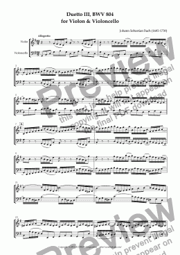 page one of Duetto III, BWV 804 for Violon & Violoncello