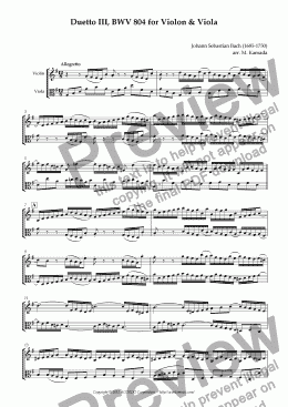 page one of Duetto III, BWV 804 for Violon & Viola