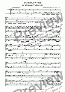 page one of Duetto IV, BWV 805 for Violon & Violoncello