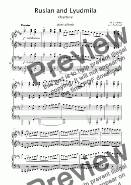 page one of Glinka - OVERTURE from "Russlan and Lyudmilla" - piano 4 hands