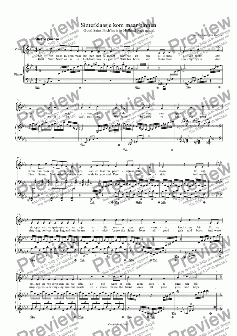 page one of Sinterklaasje kom maar binnen [sinterklaasliedje] (choir SATB + piano)