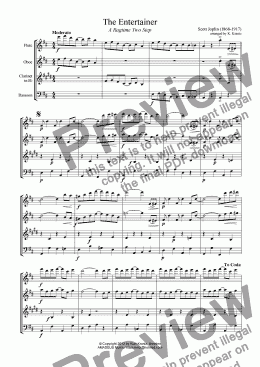 page one of The Entertainer for easy wind quartet (abridged)