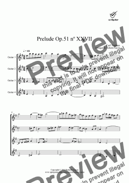 page one of Prelude Op.51 nº XXVII for guitar quartet