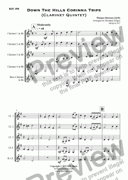 page one of Down The Hills Corinna Trips (Clarinet Quintet)