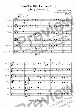 page one of Down The Hills Corinna Trips (String Quintet or Ensemble)