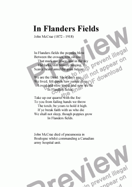 page one of Songs of the Great War: 8.In Flanders Fields