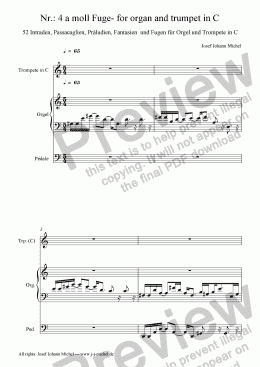 page one of Nr.: 4 a moll Fuge- for organ and trumpet in C