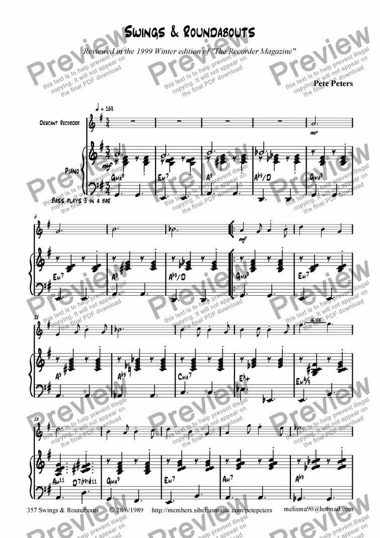 page one of Swings & Roundabouts (solo inst+pno) Jazz Waltz