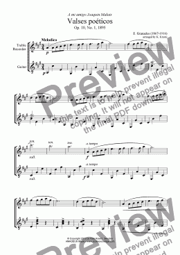 page one of Valses poéticos No. 1 for treble recorder and guitar