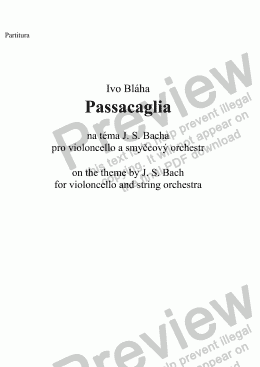 page one of PASSACAGLIA on the theme by J. S. Bach for violoncello and string orchestra