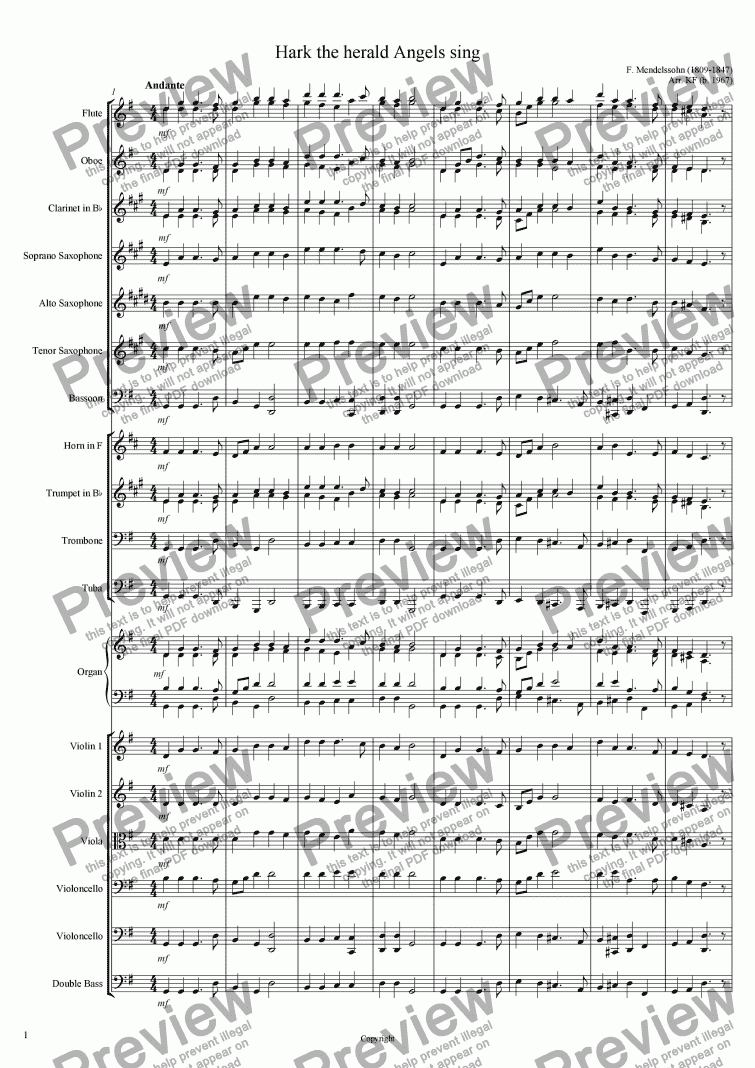 page one of Hark the herald Angels sing - Orchestra